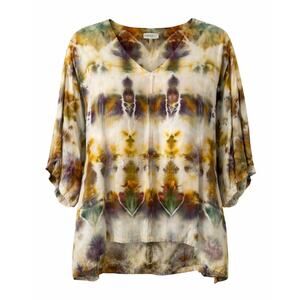 Dharma Trading Co Tie Dye Rayon Blouse L Boho V Neck High Low Top Indonesia